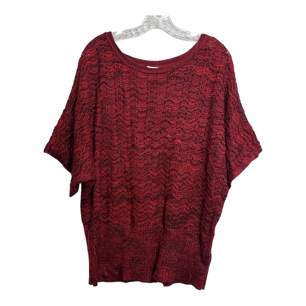 Kim Rogers Curvy Red Black Chevron Lace Knit Dolman Sleeve Sweater Top‎ 1X